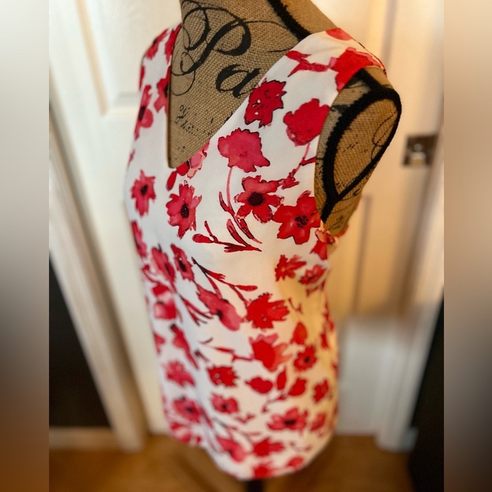 Kenar Sleeveless Pink Red & White Floral Printed Flowy V-Neck Tank Top Blouse XL - Picture 3 of 12
